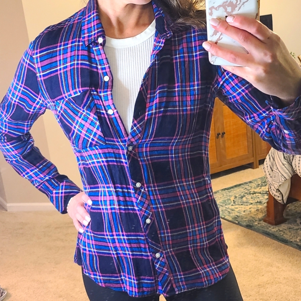 Plaid Flannel-Style Button Down Shirt Gap Size S